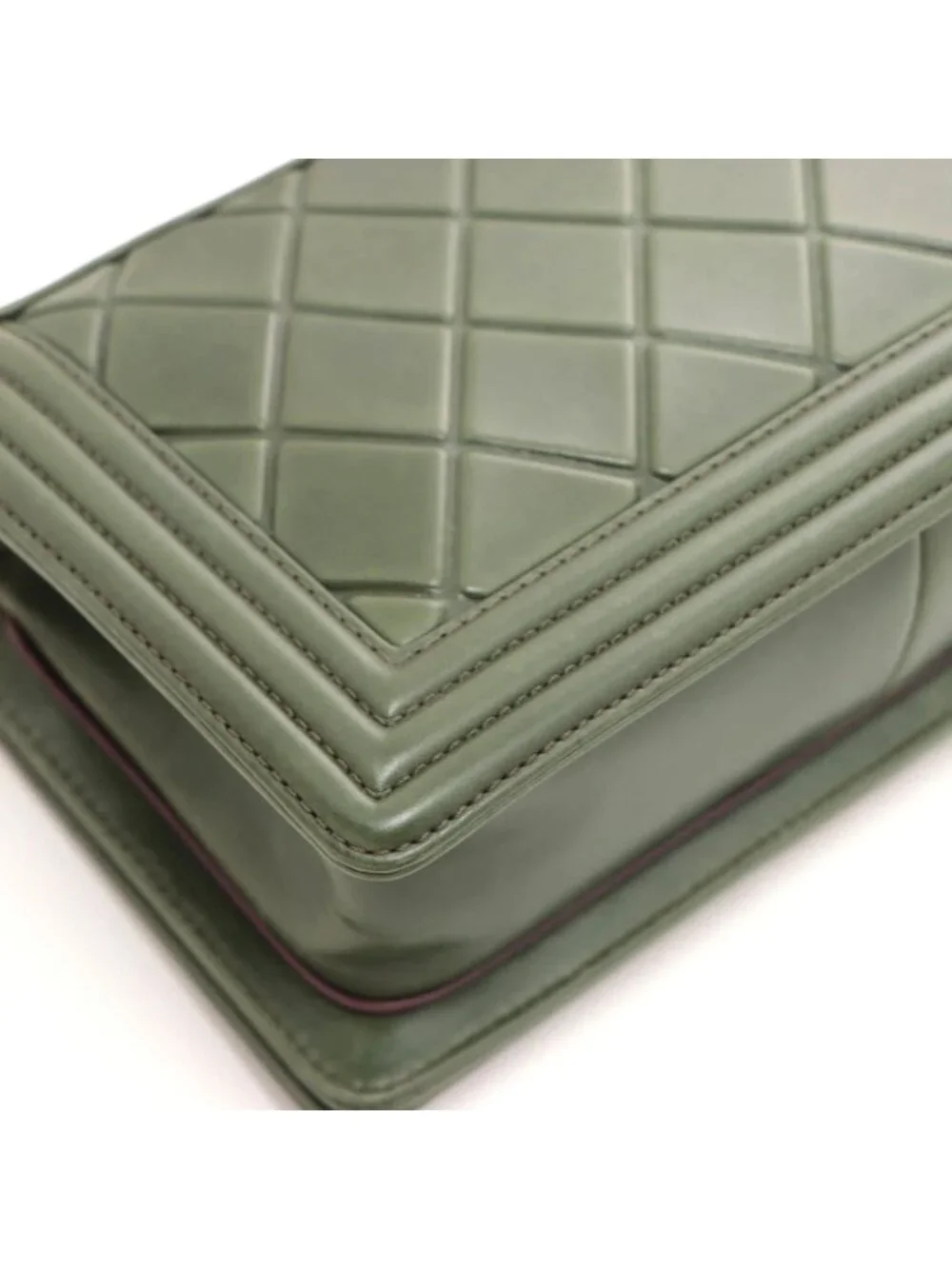 Chanel Boy 25 Quilted Chain Shoulder Green Silver Calfskin Bag